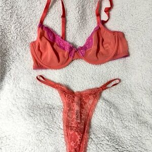 LOWER. PRICE!!  Victoria's Secret Coral and Magenta Lace Bra Set